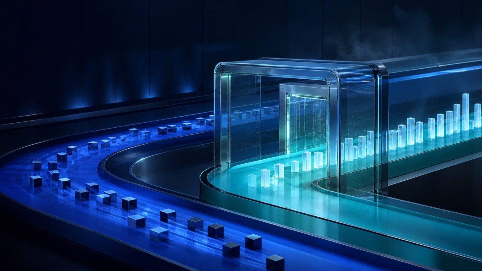 A cobalt and turquoise conversion route passing through a transparent data gateway